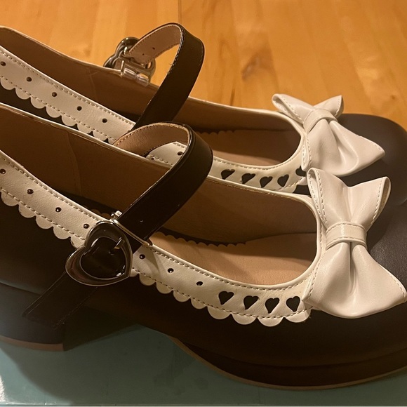ELFY WOMEN BOW MARY JANE SHOES ANKLE STRAP LOLITA SWEET BLOCK MID HEELS PUMPS - Picture 4 of 8
